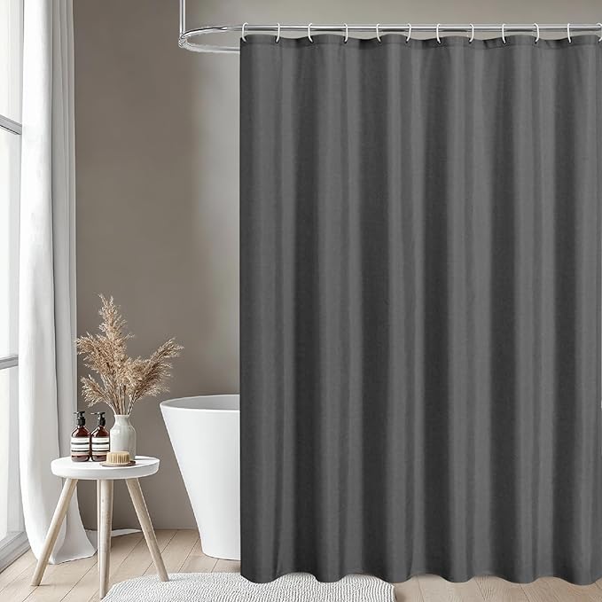 2-in-1 Waterproof Extra Long Fabric Shower Curtain or Liner,Linen Textured,84 Inch Breathable TPU & Washable Bathroom Shower Curtain Set with 12 Plastic Hooks,Modern,72"x96" Charcoalgrey