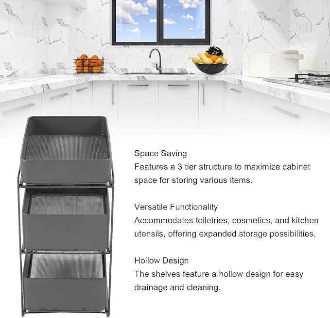 Asixxsix 3 Tier Under Sink Organizer, Pull Out Kitchen & Bathroom Storage Organizer with Sliding Mesh Drawers, Slide Out Space Saver Rack for Kitchen Bathroom Cabinet, Black