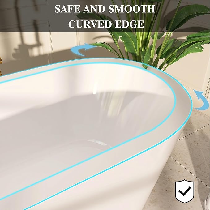 64" Acrylic Freestanding Bathtubs, Stand Alone Tub, Soaking Tubs for Bathroom, Integrated Overflow and Drain, cUPC Certified, Gloss White