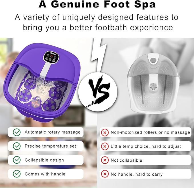 HOSPAN Collapsible Foot Spa Electric Rotary Massage, Foot Bath with Heat, Bubble, Remote, and 24 Motorized Shiatsu Massage Balls. Pedicure Foot Spa for Feet Stress Relief