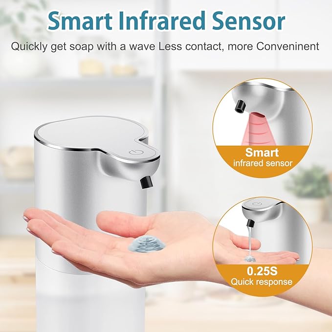 Automatic Liquid Soap Dispenser with 4 Adjustable Volume Control, Touchless Rechargeable Hands Free Auto Soap Dispenser for Kitchen, Bathroom, Hotel, Restaurant,13.5oz/ 400ml