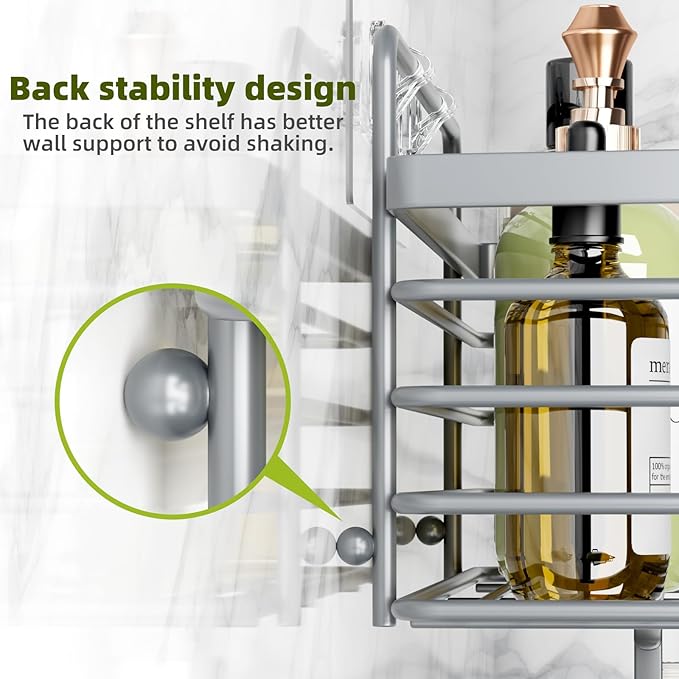 Yougai Shower Caddy 3 Pack, Adhesive Shower Shelf Organizer Rack, Rustproof Stainless Steel Bathroom Organizers and Storage, Large Capacity Wall Mounted No Drilling Bathroom Accessories