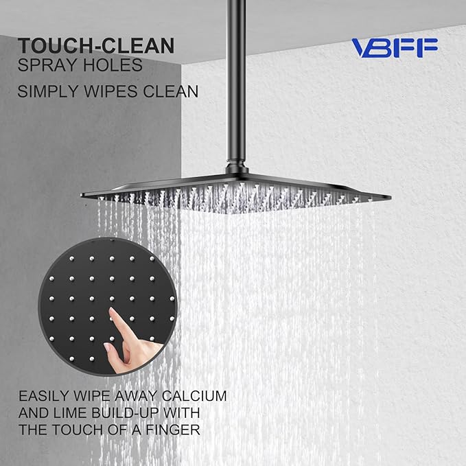 VBFF-Shower Head,rain shower head, 10 inch- Square Shower Head, 1.8 GPM Flow Rate, rainfall showerhead VBFF08(Matte Black)