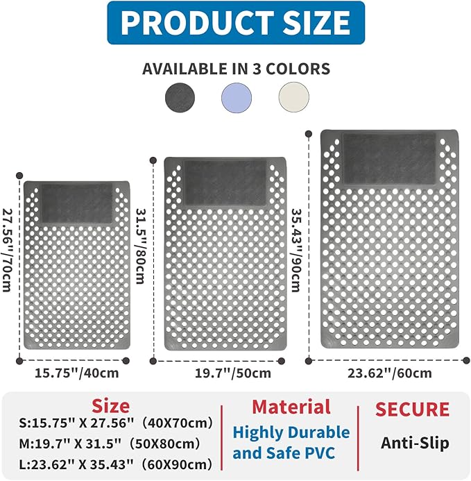 Bath Tub Shower Mat with Soft Shower Foot Scrubber Mat for Massage,Non Slip Bathtub Mat with Strong Suction Cups, Silicone Shower Foot Scrubber Mat (Gray, 35.4" X 23.6"(Rectangular))