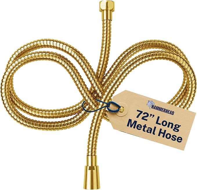 HammerHead Showers Solid Metal Shower Hose Attachment for Showerhead, Extra-Long 72-Inch Universal Replacement Hose for Hand held Shower, Brushed Gold