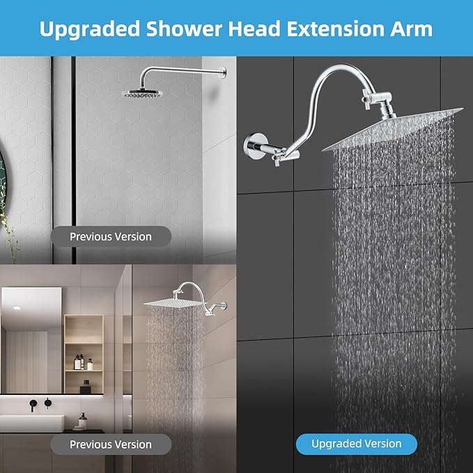 Hibbent All Metal Upgraded 18'' Shower Head Extension Arm with Flange, Solid Brass Flexible Height & Angle Adjustable Shower Arm Extender with Lock Joint, Universal Connection, Chrome