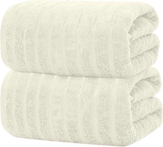 DAN RIVER Pack of 2 Bath Sheet 35x70 Inches, Extra Large Ribbed Quick Dry Bath Towels, Hotel Collection Towels for Adults - Ivory