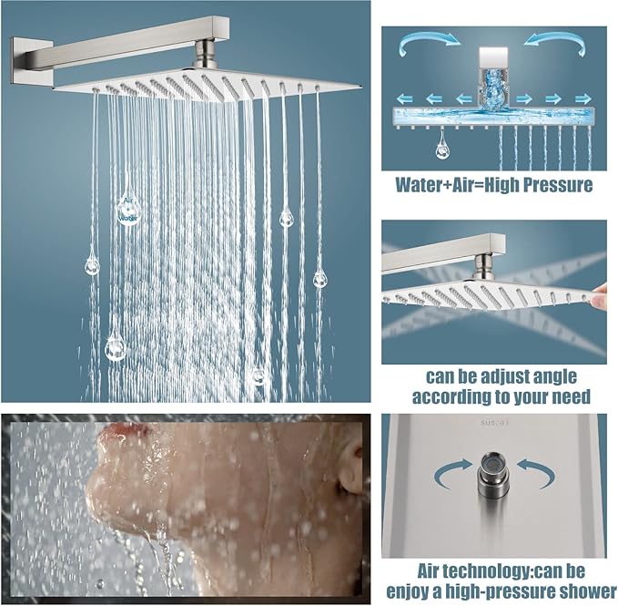 Aolemi Shower Faucet Set Rain Shower System with Handheld Spray Bathroom Shower Combo Rough-in Valve and Shower Trim Kit Included Brushed Nickel 10 Inch Wall Mount Shower Head