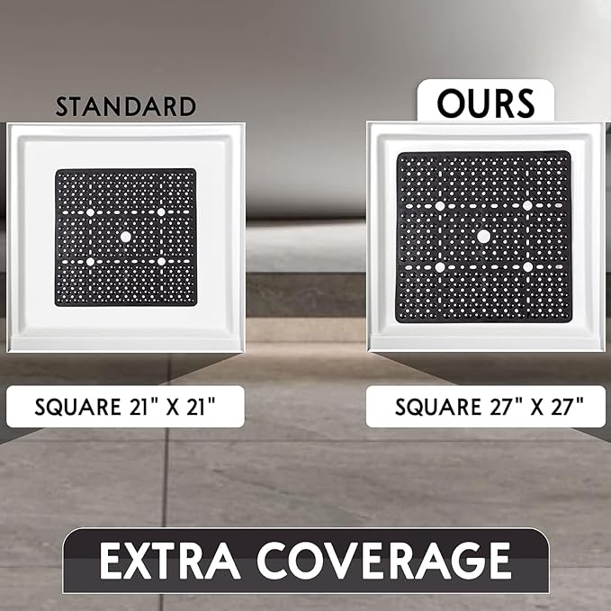 ENKOSI Large Square Shower Mat - 27x27 inch Non Slip Shower Mats - Green Shower Mats for Showers Anti Slip - Shower Non Slip Mat - Shower Mat with Drain Hole - Square Bathroom Mat (Clear Green 27x27)