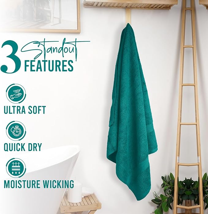 RIVERSIDE 100% Ring Spun Cotton Large Bath Towels Set of 4, 27 x 54 Inches – Quick Dry, Soft & Highly Absorbent Towels for Shower & Bathroom – Luxury 600 GSM Towels for Home, Spa, Gym, Hotel, Teal