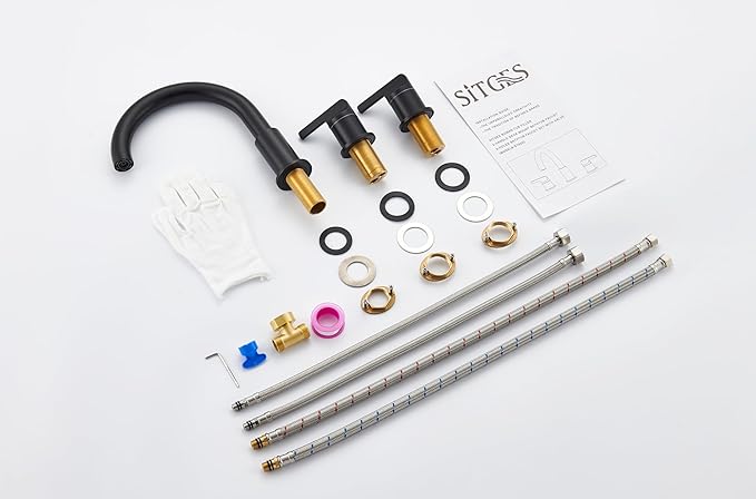 SITGES Matte Black High-Arc Bathtub Faucet,Solid Brass,2-Handle Deck Mount Tub Faucet,3-Hole Roman Bath Tub Faucet Set with Valve