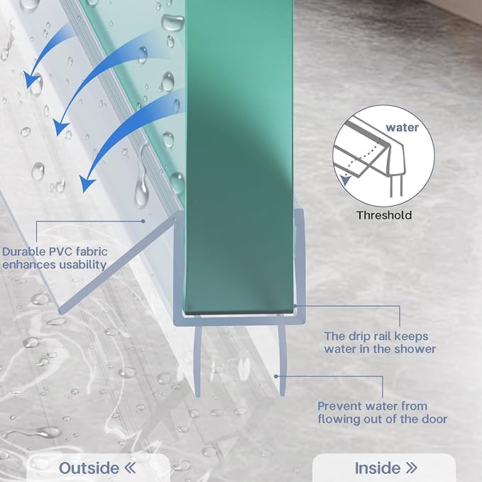 2-Pack Shower Door Bottom Seal, (1/2" x 39") Ultra Clear Glass Shower Door Seal Strip, Stop Leaks and Create a Water Barrier