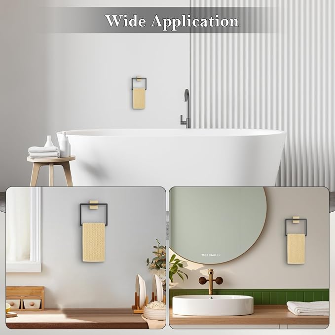 Black and Gold Towel Ring Square Hand Towel Holder Towel Hanger Bathroom Hardware Accessories Stainless Steel Wall-Mounted Towel Rack