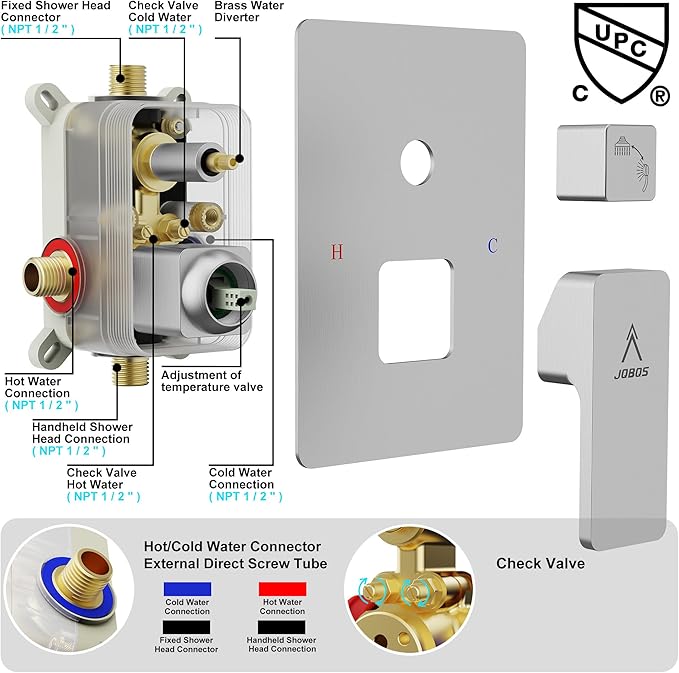 Rain Shower System 12IN Modern Brass Faucet Set With Valve and Diverter Shower Mixer With Handheld High Pressure Square Rainfall Shower Valve (12'' Ceiling Mount, Brushed Nickel)