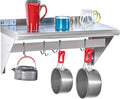 Hally Stainless Steel Shelf with 4 Hooks 14" x 24" Wall Mounted Pot Rack 250lb, NSF Commercial Floating Shelving for Storage Hanging Pots, Pans, cookware in Restaurant, Kitchen, Home and Hotel