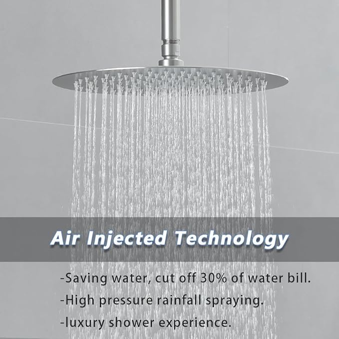 Brushed Nickel Round Shower Faucet Set with Body Jets 10 Inch Shower Head Handheld Shower Combo Set High Pressure Ceiling Mount with Rough-in Valve