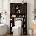 Over The Toilet Storage Cabinet, Farmhouse Toilet Cabinet Rack with Barn Doors, Space Saving Bathroom Organizer with Shelves, Toilet Paper Holder and Towel Rack for Bathroom,Restroom,Laundry,Walnut
