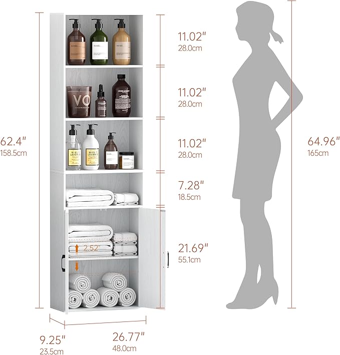 Tall Bathroom Storage Cabinet, Bathroom Floor Cabinet with Wide 4 Tier Shelf, Storage Unit for Living Room, Entryway, Kitchen (Embossed White, 2 PCS)