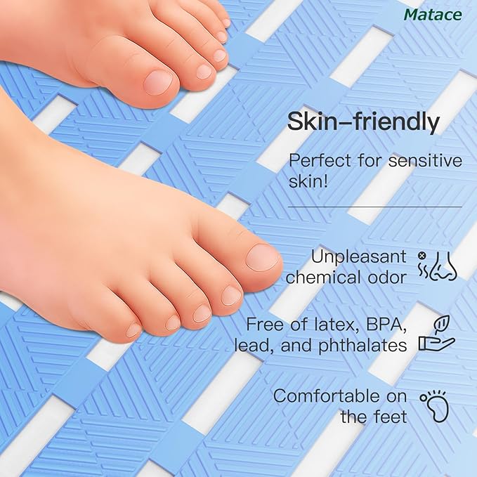 Bathtub Mat Non Slip - for Inside Bath Tub & Shower, Thick & Soft Textured Surface, Fast Drain, No Pooling Water for Better Hygiene, Bathroom Accessories, 27x16 Inch, Pastel Blue, Matace