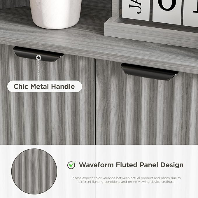 Fameill Tall Corner Cabinet with 2 Doors and 2 Open Storage Shelves, 68” Corner Storage Cabinet with Fluted Door Design, Home Space Saver for Living Room, Bathroom, Kitchen, Laundry, Grey