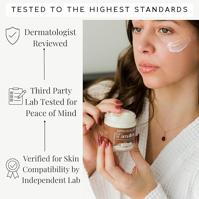 Amallow 100% Grass Fed Beef Tallow for Skin Care - Face + Body - Whipped Moisturizer - Natural Lotion, 4 FL. oz. (Clean Cloud)