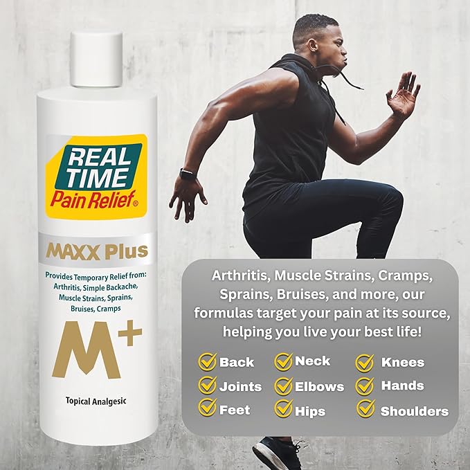 Real Time Pain Relief MAXX Plus - 12oz Bottle | Intensive Formula with 19 Natural Ingredients Including Hemp Seed Oil | Fast-Acting Relief for Muscle Pain, Arthritis, Backaches, and More