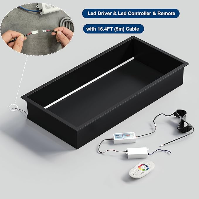 RGB LED Light Shower Niche, Matte Black 24X12 in Stainless Steel Recessed Storage with Remote Control, Waterproof No Tile Needed Wall Niche for Bathroom Storage Built-in Installation