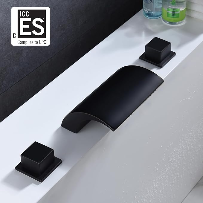 Deck Mount Roman Tub Faucet Matte Black Waterfall Bathtub Faucet Extra High Flow, SUMERAIN