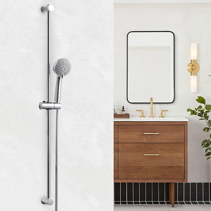 OFFO Shower Slide Bar, 40 in Slide Bar with Adjustable Handheld Shower Head Holder for Bathroom Wall Mounted, Chrome Finish