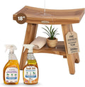 EcoDecors Fully Assembled, Serenity 18" Teak Shower Bench, with Shelf, Wooden Shower Bench, Shower Stool, Plus Teak Care Bundle, Teak Oil Spray, Compact Fit for Small Bathrooms, Sauna Bench