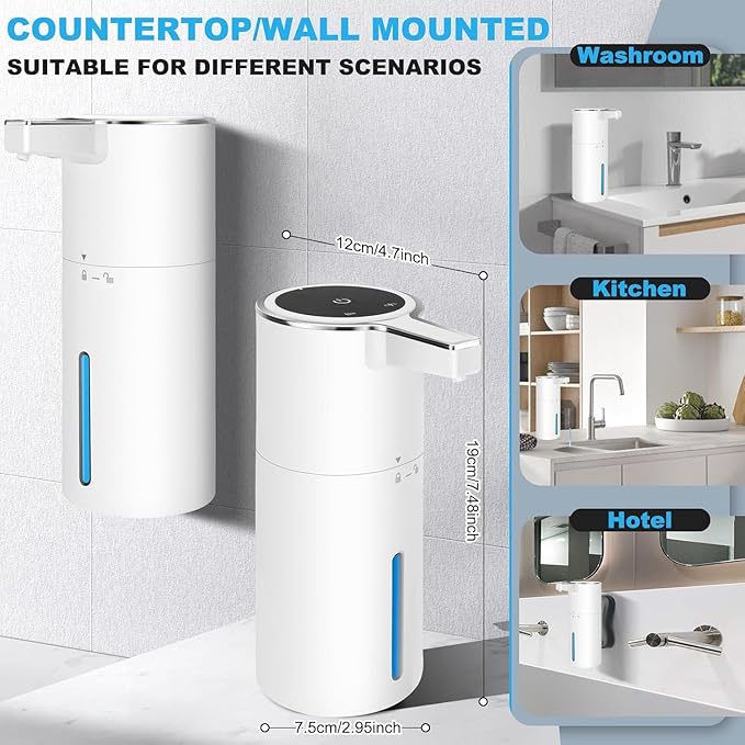 2 Pack Automatic Soap Dispenser: 13.52oz/400ml Wall Touchless Liquid - 4-Level Adjustable Modern Electric Hand Soap Dispenser - Kitchen Bathroom Kids Family White