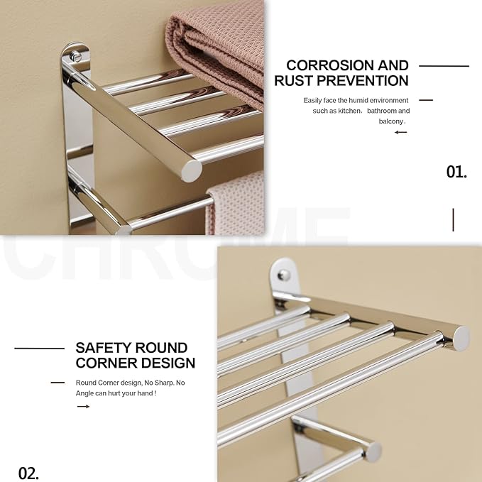 KOKOSIRI Storage Organizer Shelf Wall Mounted Double Towel bar with Shelf Bathroom Towel Rack Double Towel Rack, Polished Chrome, B5003CH