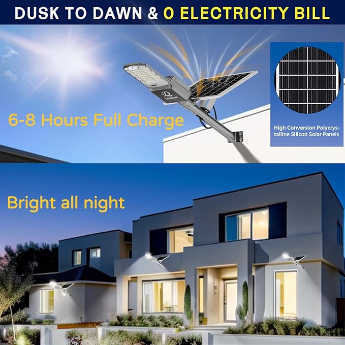 9500w Solar Street Lights Outdoor Waterproof, 450000LM Super Bright LED Beads Commercial Solar Flood Lights with Remote Control for Patio, Street, Court and Parkling Lot