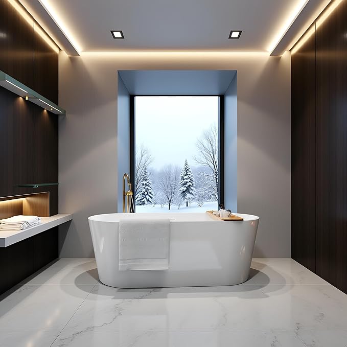 67" Acrylic Freestanding Bathtubs, Stand Alone Tub, Soaking Tubs for Bathroom, Integrated Overflow and Drain, cUPC Certified, Gloss White