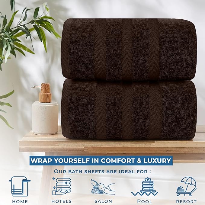 DAN RIVER 2 Pack Luxury Bath Sheets 35x70, 600 GSM, Soft & Quick Dry 100% Ring Spun Cotton Towels Ideal for Hotels, Spas, Gyms & Salons Extra Large, Brown