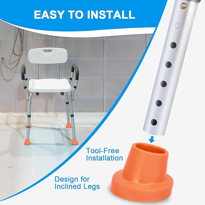 supregear Replacement Feet for Shower Chair Bath Seat, 1-1/8" I.D. Slope Rubber Feet Pad for Shower Stools Transfer Bench Non-Slip Extreme Grip Tub Transfer Benches Suction Cup Feet, 4PK