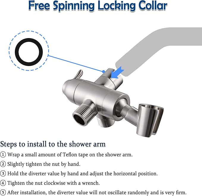Shower Arm Diverter with Handshower Mount, G1/2 Brass Shower Diverter Valve Bathroom Universal Shower System Replacement for Handheld Shower and Fixed Shower Head, Brushed Nickel