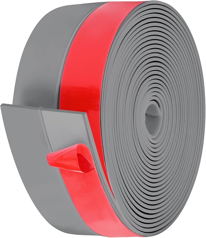 MYFAMIREA Door Weather Stripping 2IN (W) x 20FT (L) Door Draft Stopper Seal Tape Silicone Seal Strip Self Adhesive Shower Sweep Insulation Tape Side Bottom Strip for Sliding Glass Window Gap, Gray