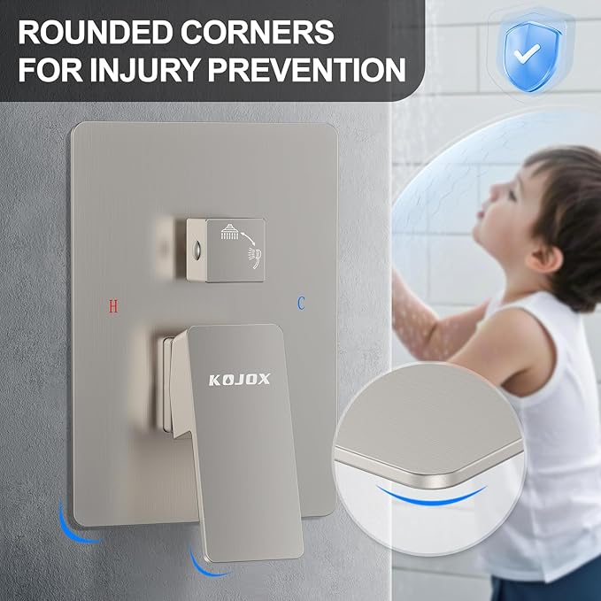 KOJOX Shower System with High Pressure 10 Inch Rainfall Shower Head, Handheld Shower head and Shower Faucet Trim valve, Bathroom Luxury Rain Mixer Shower Set Wall Mounted Brushed Nickel