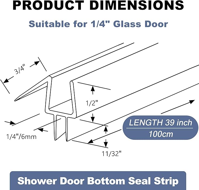 4-Pack Frameless Shower Door Bottom Seal for 1/4 Inch Thick Glass Doors – Stop Shower Leaks and Create a Water Barrier (1/4” x 39”)