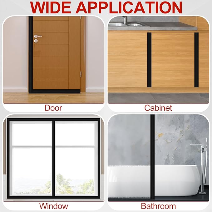 MYFAMIREA Door Weather Stripping 2IN (W) x 40FT (L) Door Draft Stopper Seal Tape Silicone Seal Strip Self Adhesive Shower Sweep Insulation Tape Side Bottom Strip for Sliding Glass Window Gap, Black