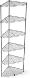 Silver 6 Tier NSF Metal Pentagonal Corner Wire Shelving Units, 600lbs Storage Rack with Feet for Kitchen, Utility Room, Warehouse, 72" H x 20" L x 20" W