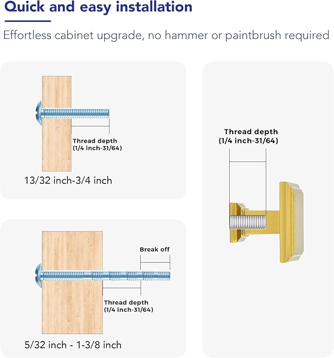 Ravinte Hardware 10 Pack Kitchen Cabinet Pulls Square Drawer Single Hole Handles Brushed Brass for Cupboard Gold Dresser Solid