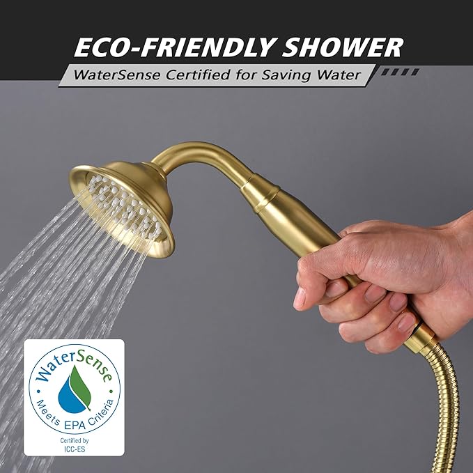 SUMERAIN Wall Mount Tub Faucet with Hand Shower, Brushed Gold Traditional Style Bathtub Faucet, Rough-in Valve Included