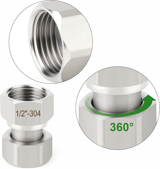 TAISHER 2PCS 304 Stainless Steel Flexible Movable Connector, 1/2" Female for Sprayer, Angled Valve, Shower Arm