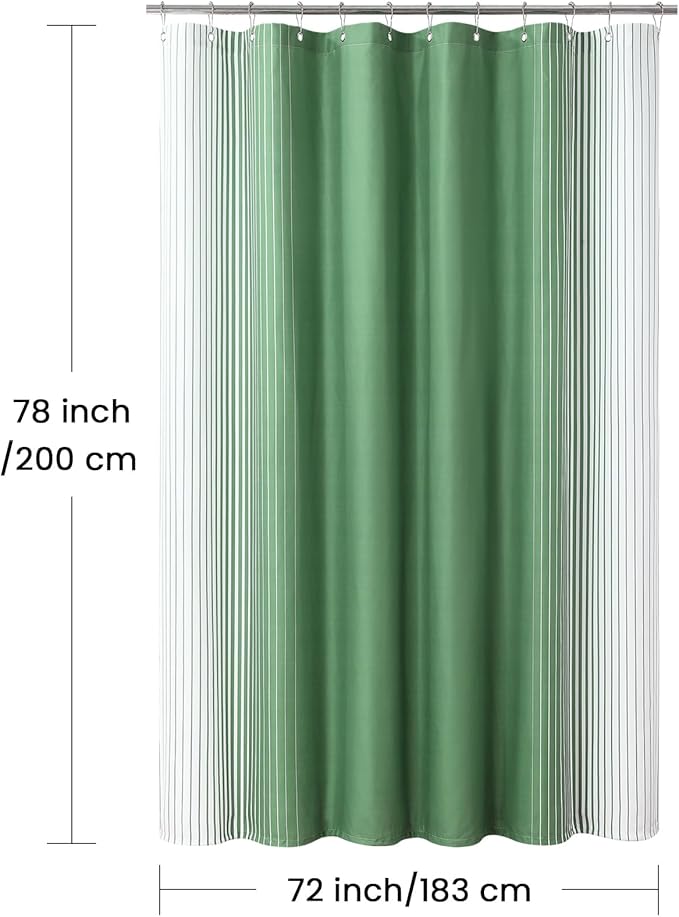 Green Shower Curtain 78 Inches Long, Sage Green and White Gradient Vertical Stripe Waterproof Polyester Shower Curtains for Bathroom, 72x78 Inches