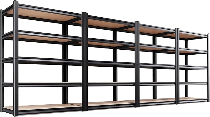 AOAORRG Set of 4 Storage Shelves, 45.6" W Garage Shelving, Heavy Duty Metal Shelving, Home Storage Shelf, Adjustable 5-Tier Shelving Unit, for Basement Warehouse, 45.6" Wx17.7 Dx71.2 H, Black
