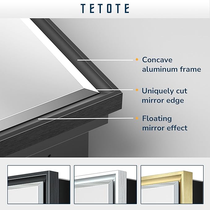 TETOTE 48x30 Inch Medicine Cabinet with Mirror Black Framed Bathroom Aluminum Framed Surface Recessed Wall-Mounted Medicine Cabinets Beveled Mirror with Storage 3 Door Modern Farmhouse