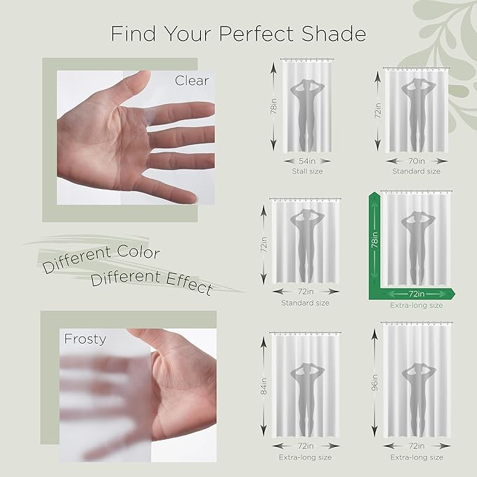Stitch & Stone Shower Curtain Liner, Premium Medium Weight Durable Waterproof 6g PEVA for Bathroom with Weighted Magnets, Extra Long 72" x 78", Frosty 1 Pack