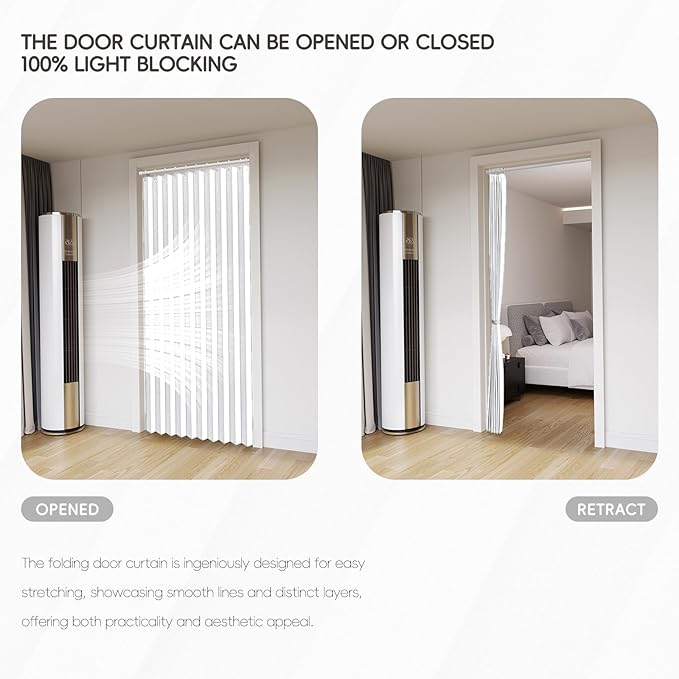 Accordian Door Curtain, 100% Blackout Folding Magnetic Doorway Curtains,Linen Style Closet Doors,for Room Divider,Privacy Protection（W72 x L78,White,1 Panel）